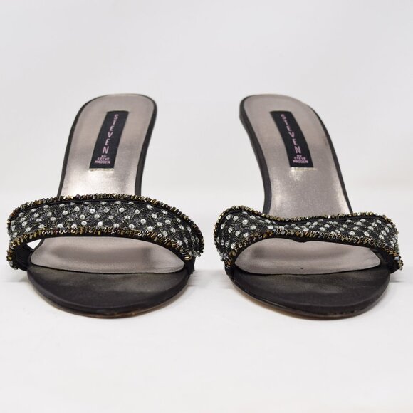 Steven Steve Madden Slip On Sandal Deb Rhinestone Stud Heels Women 9.5 Y2K Party - Picture 2 of 13